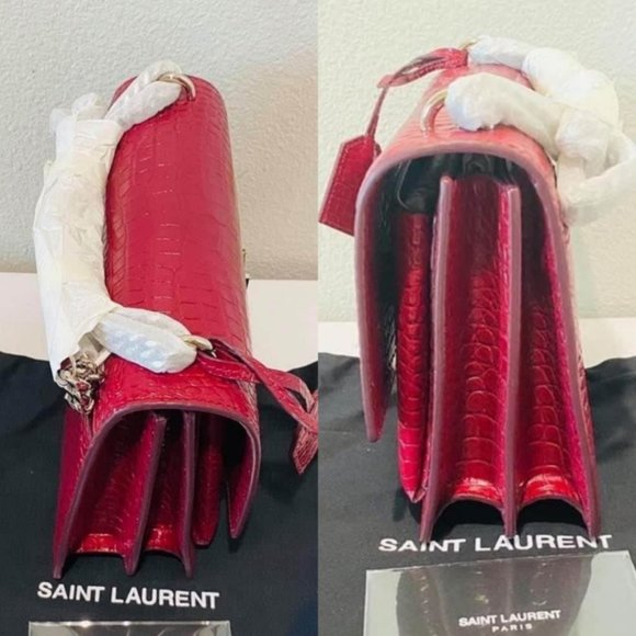 New YSL SUNSETMedium Red Croc black Crossbody Bag - Picture 9 of 14